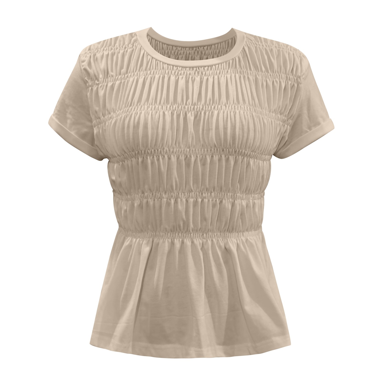 thumbnail image 4 of Top liso con cuello redondo y pliegues para mujer - Estilo informal, tejido transpirable - Tallas S-L, 4 of 4
